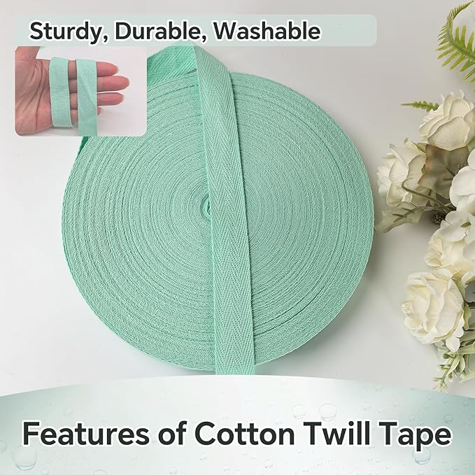 40 Yards Herringbone Twill Tape for Sewing,Pet Collar,Gift Wrapping Home Deco -3/4 inch Mint Green Cotton Webbing Straps-Natural Bias Binding Tape for Handles, Crafting & DIY Projects