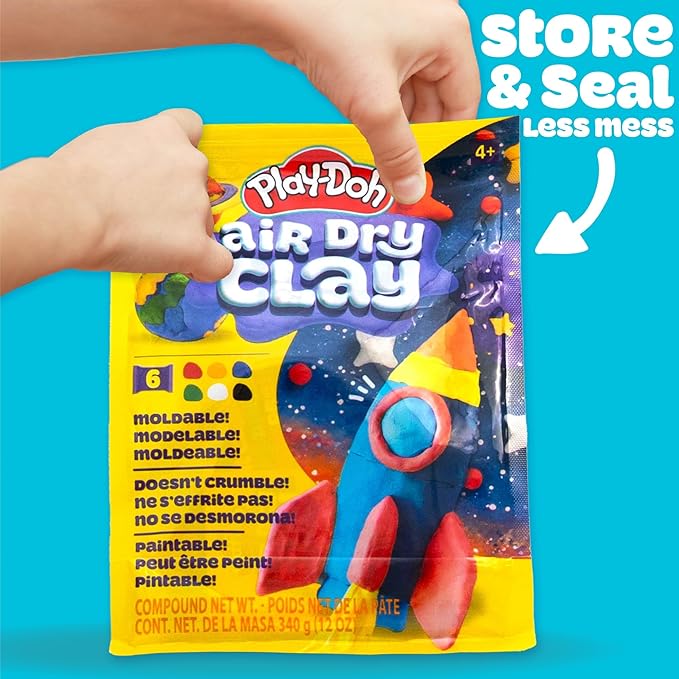 Play-Doh Brand Air Dry Clay, 6 Vibrant Clay Colors, Soft & Ultra Light Modeling Clay for Kids, Moldable, Paintable, Crumble-Free