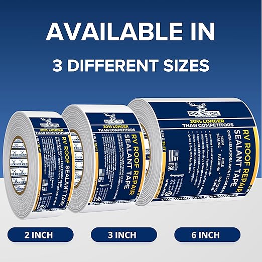 4 Pack Buck RV Roof Sealant Tape – 4 Inch x 55ft, 40 Mil – Waterproof RV Tape for Roof Repair, Seams, Skylights, Vents & Window Leaks on Camper, Trailer & Boat, UV Resistant & Weatherproof, White