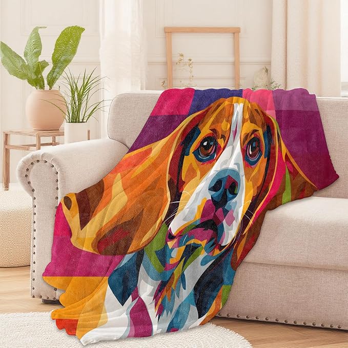 Colorful Beagle Dog Throw Blanket for Boys Girls Kids Adults Women, Fuzzy Warm Soft Cozy Flannel Blankets Gifts for Bedroom, Couch, Travel, Home Decor 40x50 in