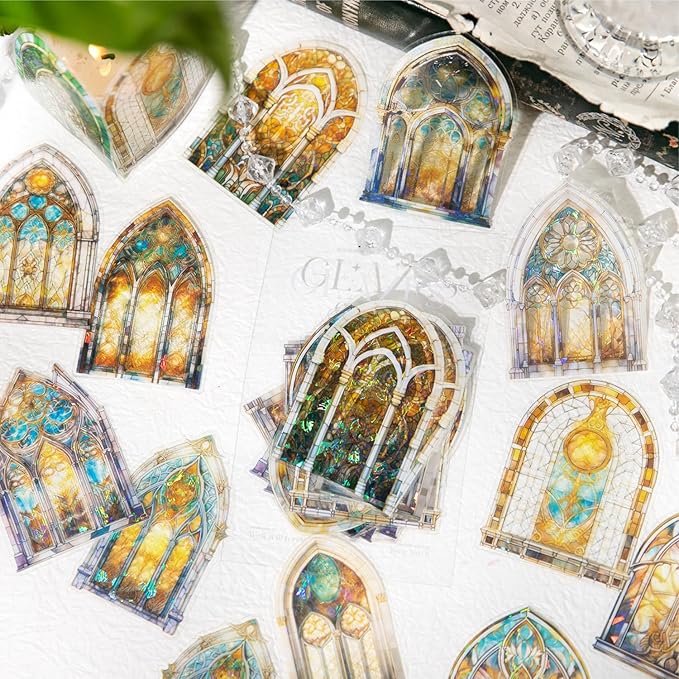 Alideco 120pcs Scrapbook Stickers Vintage Patterned windowScrapbooking Junk Journal Crafts Embelishment Decoration Stickers (qicailiuli)