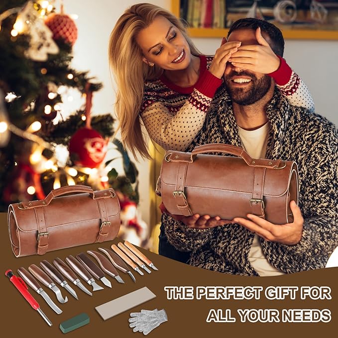 Wood Carving Tools Whittling Kit For Woodworking Hobby Wooden Carving Knife Sets For Beginners with Leather Storage Bag DIY Art Craft Gift