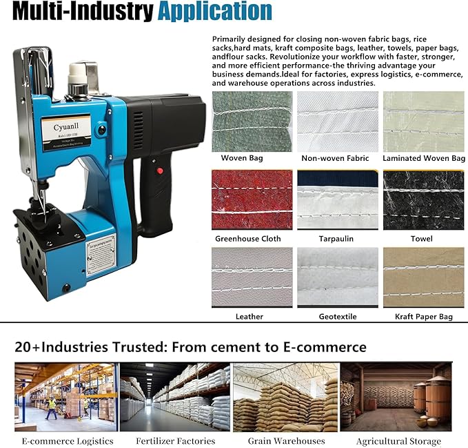 Mini Bag Closing Machine-Electric Portable Bag Sewing Machine 2s/bag,Bag Closer Automatic Woven Bag Sewer Packing Machine for Burlap PP Woven Kraft Paper Bag Feed Sacks Rice Bags Seed Bags-Blue