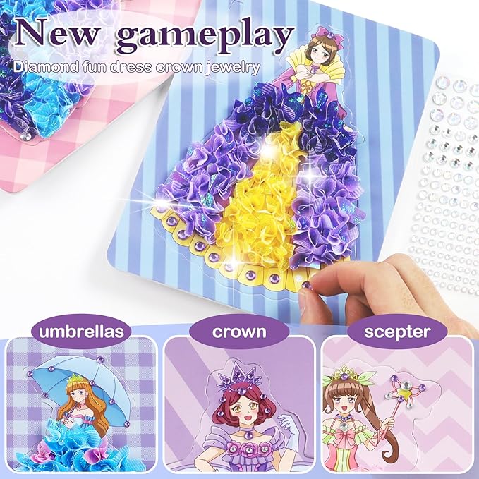 STAOVA 12 Pcs Poke in Art Kits for Girls, DIY Pretty Princess Game with Magical Princesses & 9 Pcs Accessories, Crafts for Kids Ages 4-8, 8-12 (Purple)