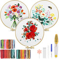TINDTOP Embroidery Kit for Adult Beginners, Flowers Embroidery Kit for Beginners Include Embroidery Cloth Hoops Threads for Craft Lover Hand Stitch with Embroidery Skill Techniques