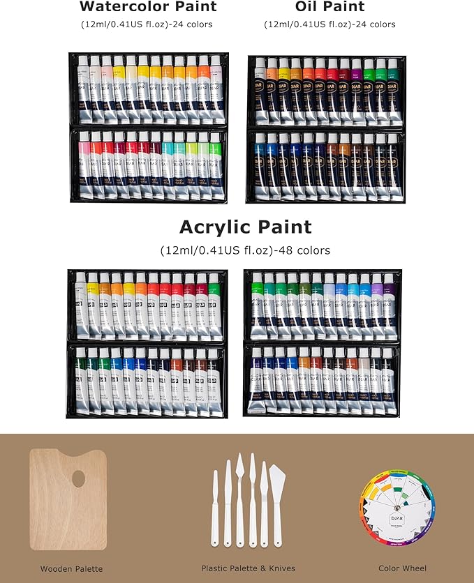 DJAR 169pcs Art Painting Set with French Easel, All-in-One Artist Painting Kit for Beginners, Professionals, Acrylic, Watercolor, Oil & Sketch Kit