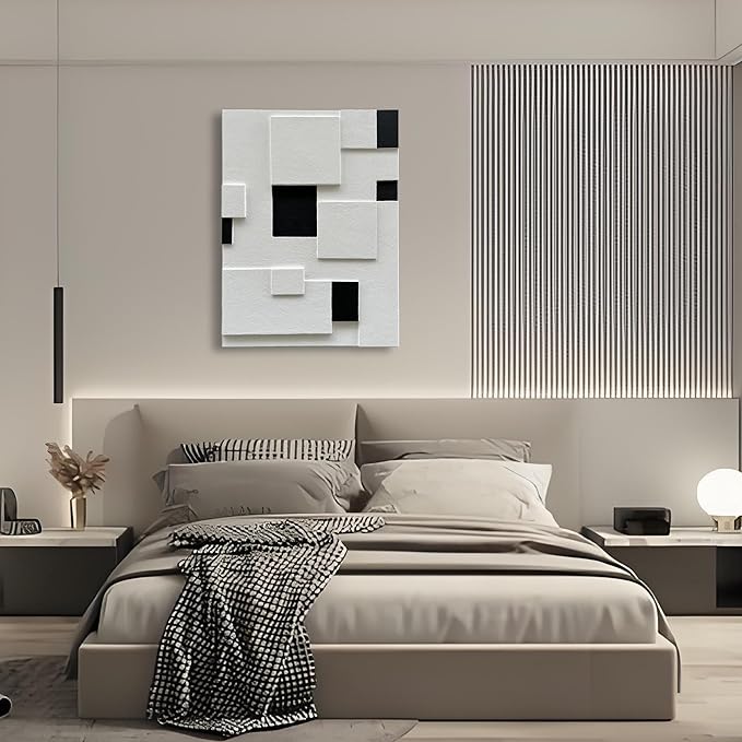 Art Hand-Painted Modern Minimalist Black and White Abstract Art Oil Painting Canvas Wall Deco Art Painting 40x28 inches