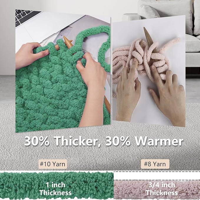 Chunky Yarn for Hand Knitting - #10 Chunky Chenille Yarn, Jumbo Big Thick Chunky Yarns for Crocheting, Super Bulky Chunky Knit Blanket Yarns, 8 Skein (25 yds 8 oz Each Skein), Misty Jungle Green