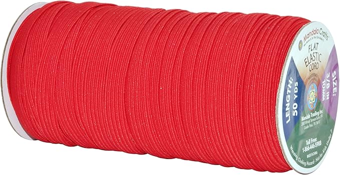 Mandala Crafts 10mm 50 Yds Roll of Red Elastic Bands for Sewing - 3/8 Flat Elastics Cord - 3 8 Inch Braided Stretch Straps for Crafting