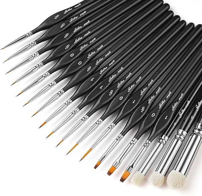 Golden Maple Dry Brush Miniature Painting, 18PC Miniature Paint Brushes Model Brushes Micro Detail Paint Brush Set, Fine Detailing for Acrylics, Watercolors, Models, Figurine