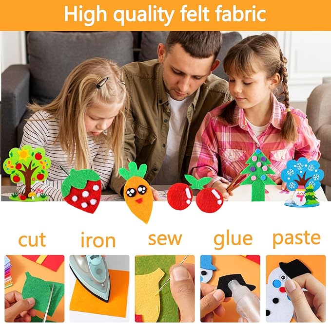 45PCS Felt Fabric Sheets Craft - 8"x 12" Assorted Colors - 1mm Thick Square Nonwoven Felt Fabric for Crafts DIY