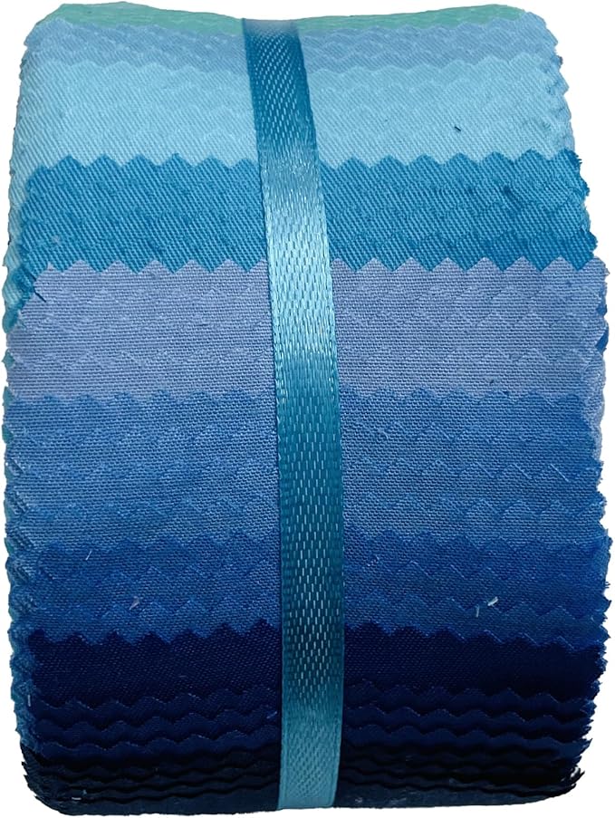 Jelly Roll Fabric 100% Cotton Quilting Fabric, 40 Pre-Cut Strips (2.5 x 44 Inch) for Quilting and Sewing - 10 Assorted Solid Colors -Solid Blue Colour
