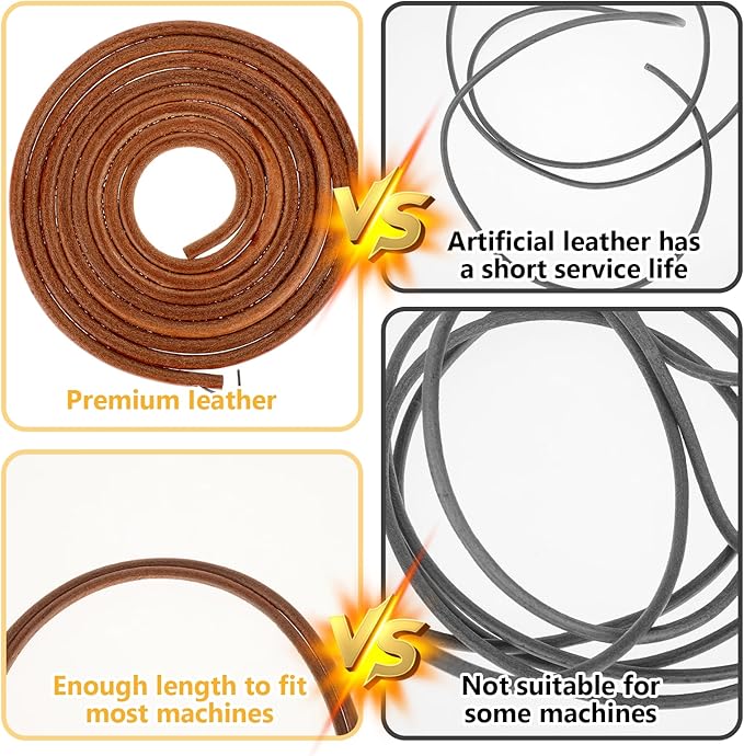 Treadle Sewing Machine Belt, 72 X 3/16 Inch Cowhide Sewing Machine Replacement Leather Belt Treadle Parts Accessories with Hook for Universal Pedal Sewing-Machines, Brown