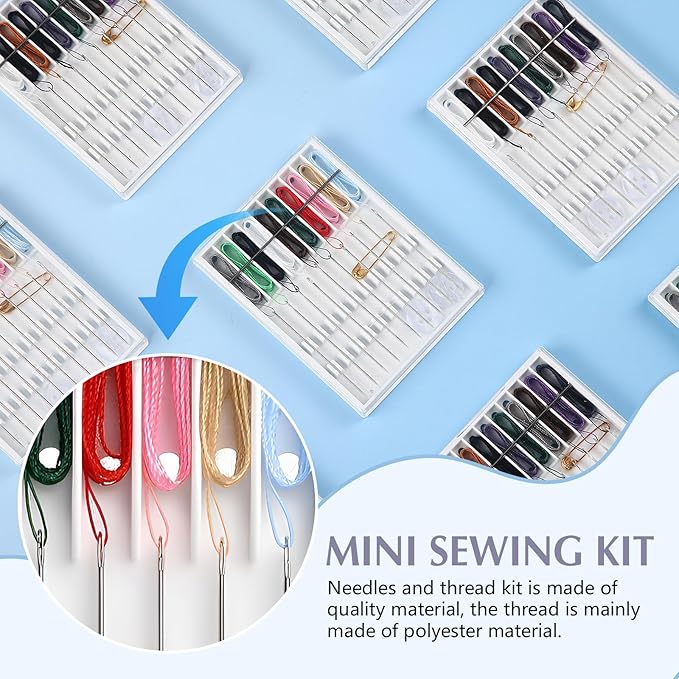 MTLEE 14 Boxes 140 Pieces Mini Quick Fix Sewing Kit Easy Pre Threaded Needle Basic Personal Kit Plastic Threaded Needle Holder Small Home Travel Sewing Box with Pin Button Classic Color