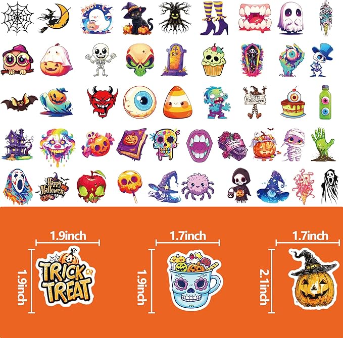 100Pcs Halloween Stickers for Adults,Non-Repeating Vinyl Waterproof Pumpkins Ghost Witches Stickers Cute Sticker Bulk Halloween Holiday Party Gifts Decor