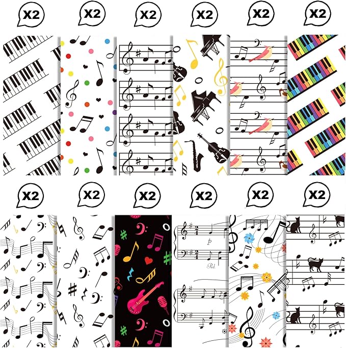 24 Sheets Musical Notes Scrapbook Paper Pad Double-Sided Black White Music Themed Pattern Decorative Craft Paper for Card Making Photo Album Journal DIY Craft, 11.8'' x 11.8''