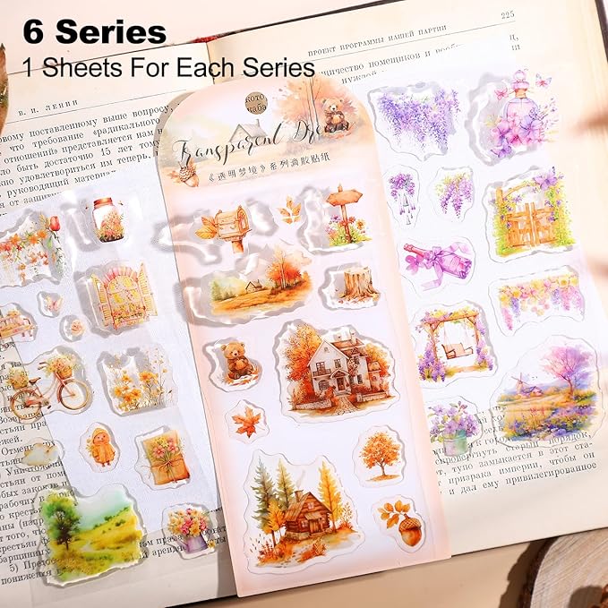 6pack Landscape 3D Epoxy Stickers, Cottagecore Aesthetic Scrapbook Supplies for Journaling, DIY Crafts, Phone Cases & Decorative Projects