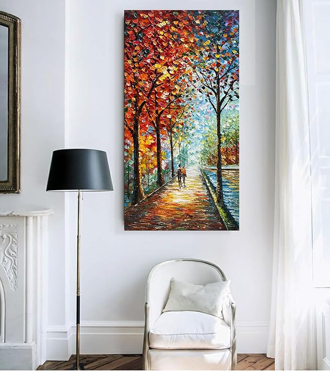 Art Hand-Painted Landscape Oil Painting Wall Art 24x48 Inchs Contemporary Abstract Vertical Texture Oil Painting for Living Room Bedroom Wall Decoration