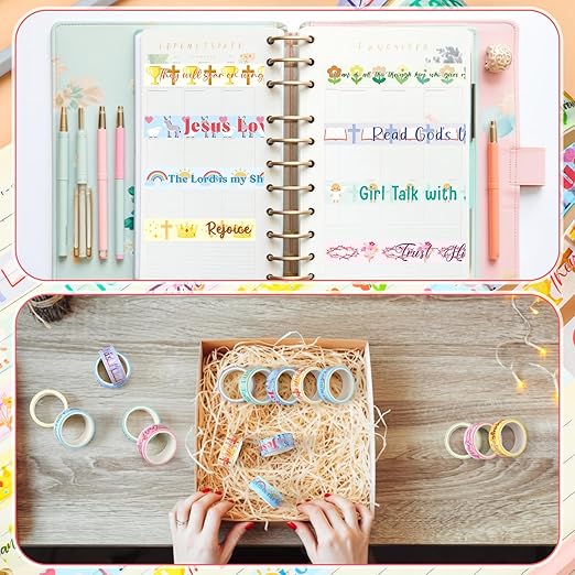 Janlaugh 24 Rolls Christian Washi Tape for Bible Journaling Gifts Bulk Religious Inspirational Scripture Supplies Cute Floral Bible Verse Washi Tape for Study Crafting Spring Gifts Favors