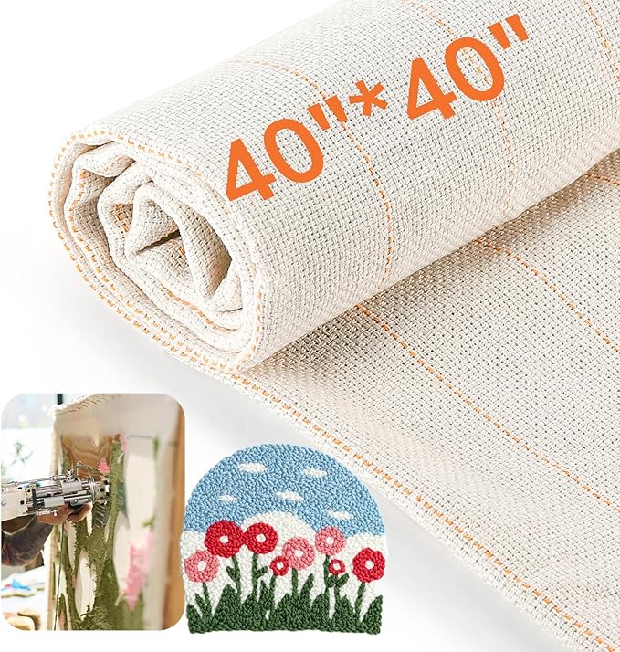 Pllieay 40" x 40" Large Overlocking Primary Tufting Cloth, Monks Cloth with Yellow Marked Lines for Tufting Guns, Punching Needles and Carpet Punching