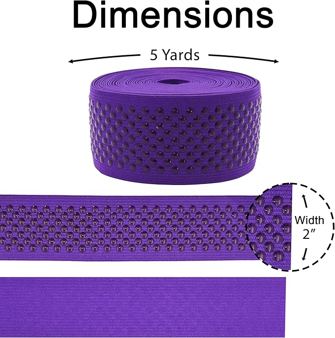 Mandala Crafts 2 Inch Elastic Silicone Gripper Tape for Clothing - 5 Yds Dotted Non Slip Elastic Band for Sewing - Purple Silicone Flat Fabric Stretchy Ribbon Straps