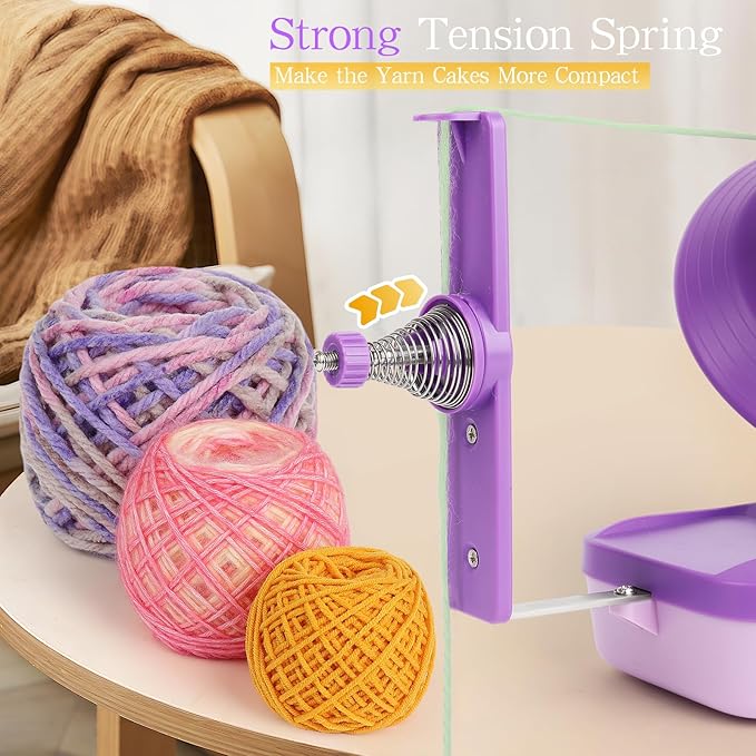 Electric Yarn Winder for Crocheting-Automatic Crochet Yarn Ball Winder for Perfect Neat Cakes-Stepless Speed with Strong Tension, Tangle-Free Knitting Gift for Seniors with Arthritic Hands(Purple)