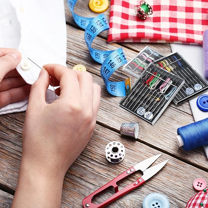 XunYee 72 Boxes Mini Sewing Kit Bulk Easy Pre Threaded Needle Kit Travel Sewing Threaded Needle Holder Small Home Travel Box with Pin Button, Assorted Colors