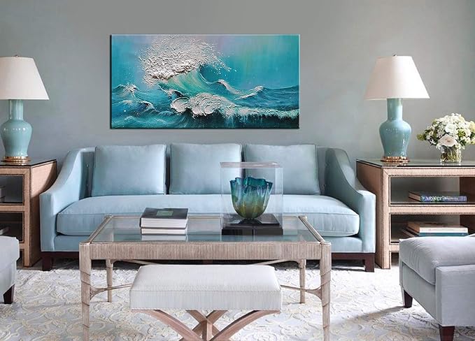 YaSheng Art - 24x48inch landscapes Abstract Art Painting，Oil Painting on Canvas Texture Blue Ocean scenery 3D Oil Painting Hand-Painted Abstract Artwork Canvas Wall Art Paintings Modern Home Decor Art