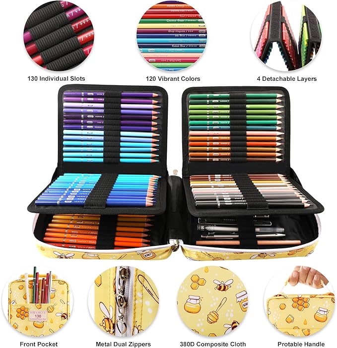HIFORNY 130 Colored Pencils Set for Adults Coloring – 120 Colors Coloring Pencils with Extras,Artists Soft Core,Drawing Pencils Art Craft Supplies for Adults Beginners