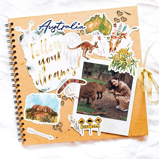 Navy Peony Outback Australia Travel Stickers (32pcs) — for Scrapbooks, Journals