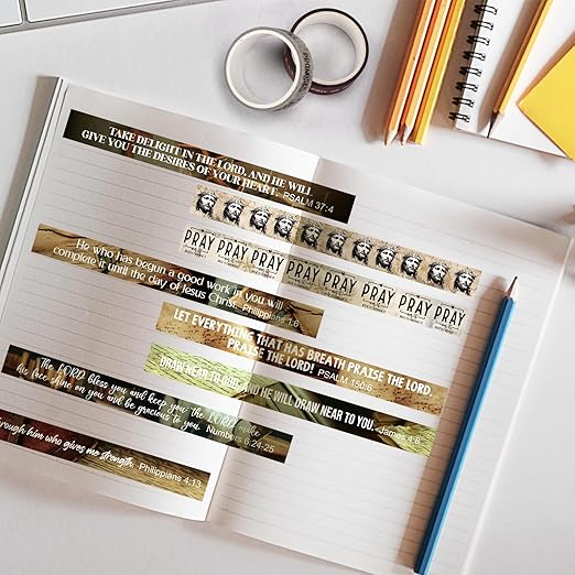 Janlaugh 24 Rolls Christian Washi Tape Gifts Bulk Religious Inspirational Scripture Supplies Rustic Bible Verse Washi Tape for Bible Journaling Study Crafting New Year DIY Gifts