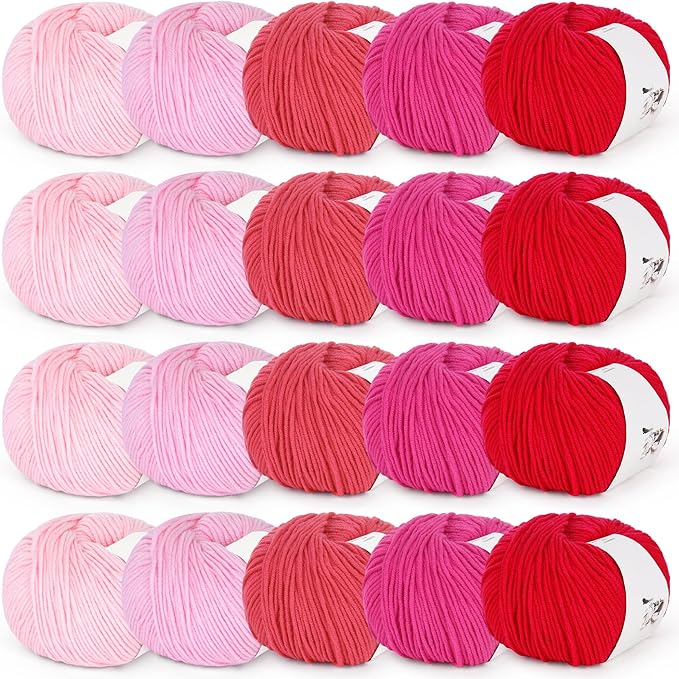 Katech 20 Skeins Cotton Yarn for Crocheting-55% Cotton 45% Acrylic-4 Medium (Worsted)-Super Soft Milk Cotton Yarn-Great Crochet and Knitting Starter Kit for Colorful Craft（Color C）