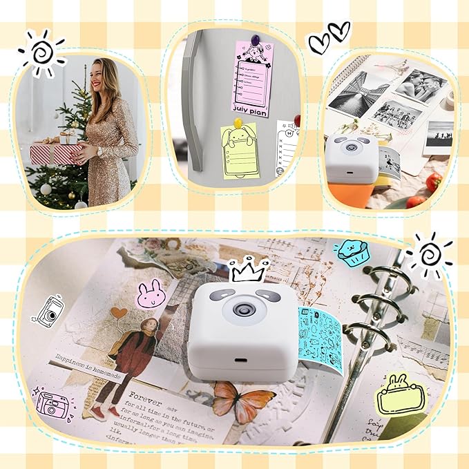 Mini Sticker Printer with 5 Roll Thermal Paper- Sticker Maker Machine - 300Dpi Portable Sticker Maker for Kids Scrapbook/DIY/Journal/Travel/Photo, Compatible with iOS&Android