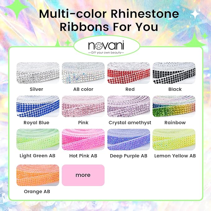 Novani Self Adhesive Rhinestone Ribbon, 0.78 Inch Wide 3 Yards 1 Roll, Rainbow Crystal Diamond Bling Strips for DIY Crafts,Home Decor,Glitter Glass Rhinestones Tape for Crafting,Car Decoration