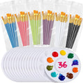 36 Sets Painting Brush Palette, 360 Bulk Paint Brushes and 36 Paint Palette Tray, Nylon Brush Head for Oil, Watercolor, Acrylic Painting, Rock Body Face Art, Party, Adult, Students