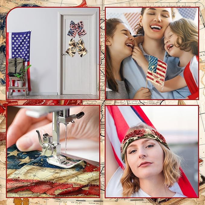 Ganeen 100 Pcs Patriotic Quilting Fabric Roll Vintage 4th of July 2.56 Inch Fabric Squares Jelly Patchwork Precut Strips Bundles for Memorial Day Holiday Materials Craft DIY Sewing Cloths