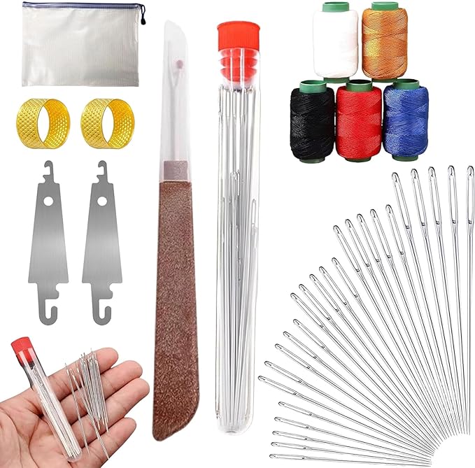 Big Eye Steel Sewing Needles Kit, 34PCS Big Eye Steel Needles Set, Portable Stainless Steel Needles for Hand Sewing, Long & Thin Handmade Quilting & Sewing Kit for DIY Sewing Projects (36 pcs kit)
