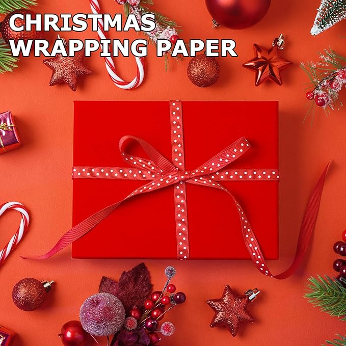Vanhench Red Wrapping Paper Roll 17.5" x 760" (63') for Women Men Kids Girls, Solid Color Art Kraft Craft for Christmas, Wedding, Birthday, Mothers Day Gifts, Bouquet Flower Poster Bulletin Board