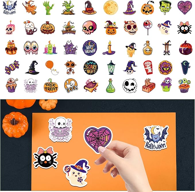 100Pcs Halloween Stickers for Adults,Non-Repeating Vinyl Waterproof Pumpkins Ghost Witches Stickers Cute Sticker Bulk Halloween Holiday Party Gifts Decor