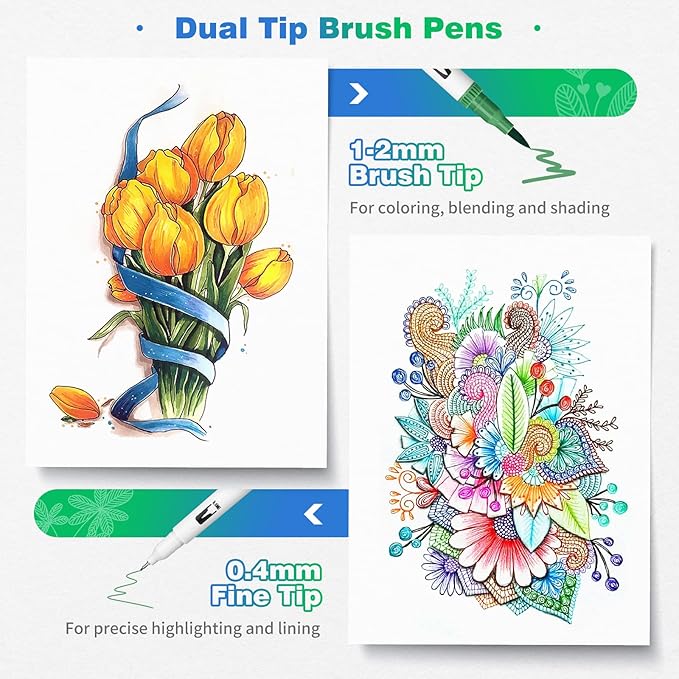 Markers for Adult Coloring, 100 colors Dual Brush Pens Art Coloring Pens with Fine Tip and Brush Tip for Adult Kids Drawing Lettering Calligraphy (White Set)