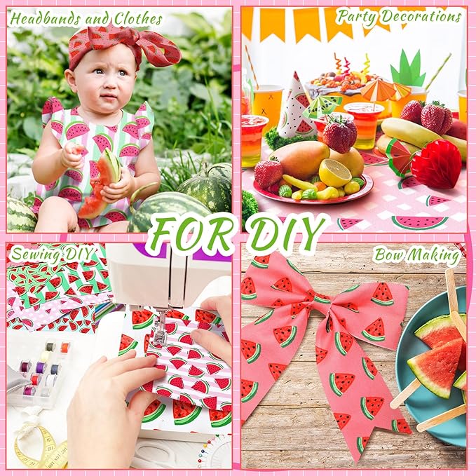 HunnmingRe 20 Pcs 10''x10'' Watermelon Quilting Fabric Square Summer Watermelon Quiltted Fabric Bundle Multicolor Precuts Printed Patchwork Supplies for Holiday DIY Sewing Craft