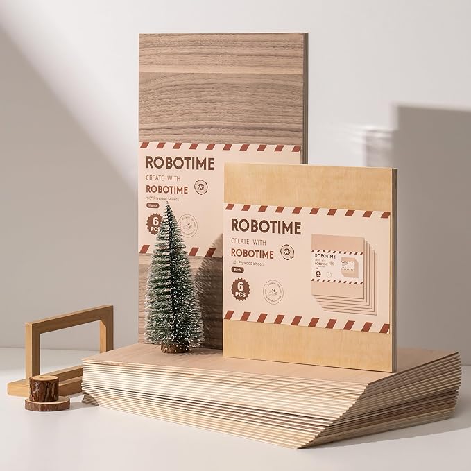 ROBOTIME 6Pcs 3mm Walnut Plywood, 1/8 Plywood Crafting Wood Sheets for Laser Cutting & Engraving, Thin Walnut Boards for Wood Project, 12"x20"