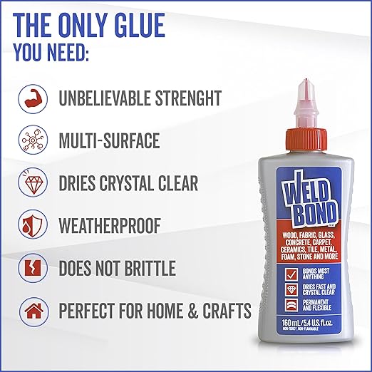 Weldbond Multi-Purpose Glue - The Ultimate Bonding Solution ! Non-Toxic Glue for Wood Glue Glass Mosaic Ceramic Pottery Craft Tile Porcelain Stone Jewelry Fabric Furniture & More. 5.0z /160ml 6-Pack