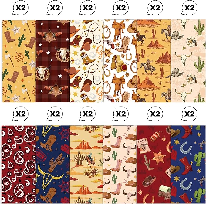 24 Sheets Western Cowboy Scrapbook Paper Pad Double-Sided Wild West Desert Cactus Rodeo Boots Patterned Decorative Craft Paper for Card Making Photo Album Journal DIY Craft, 11.8'' x 11.8''