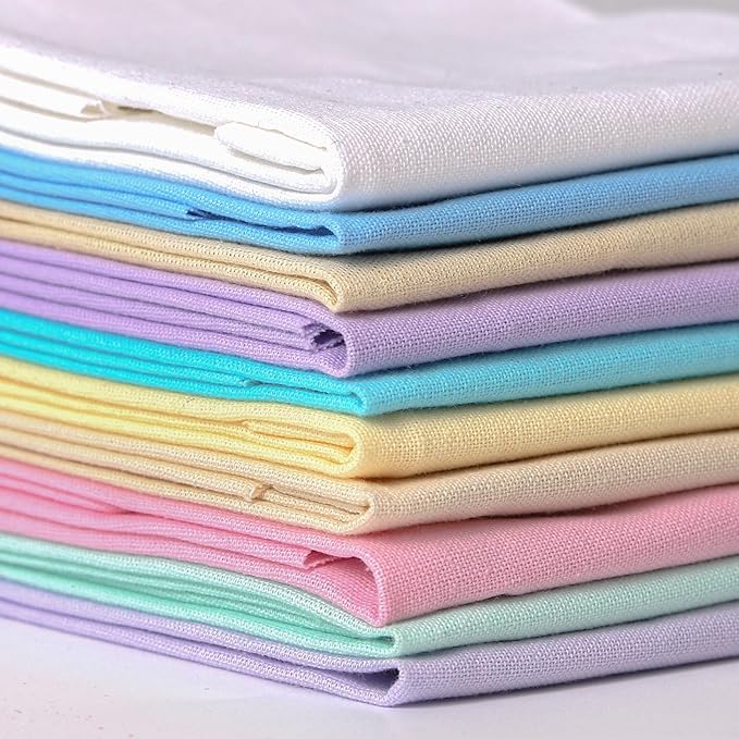 18 * 21inch Cotton Fabric Premium,11 Options Solids, 10PCS Solid Precut Fabric Pure Quilting Fat Quarter Bundles Patchwork for Sewing DIY Craft (Macarone)