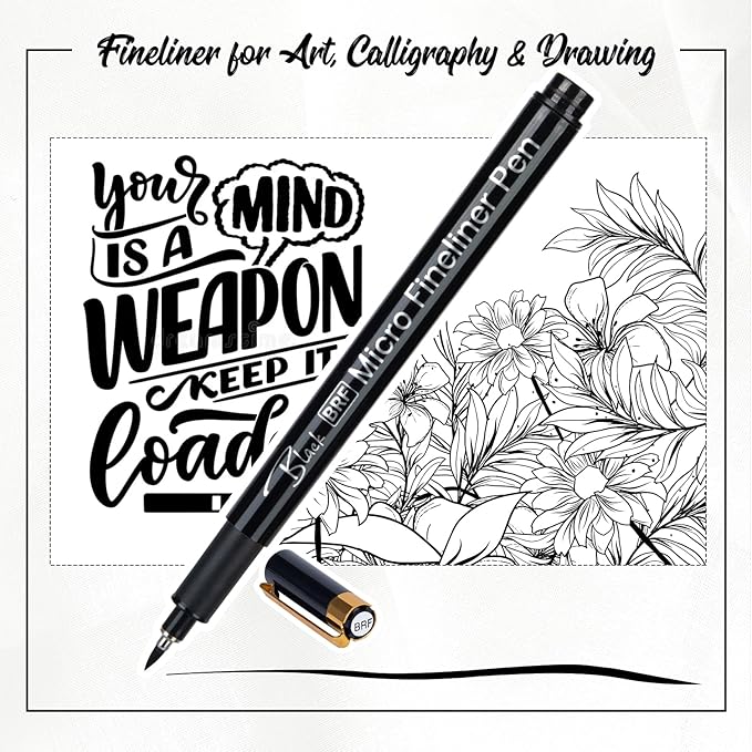 16 Black Micro Drawing Fineliner Art Pens for Calligraphy, Zentangle, Sketching, Manga & Anime, Bullet Journaling,Professional Artwork, Multiliner Archival Ink Waterproof Pen