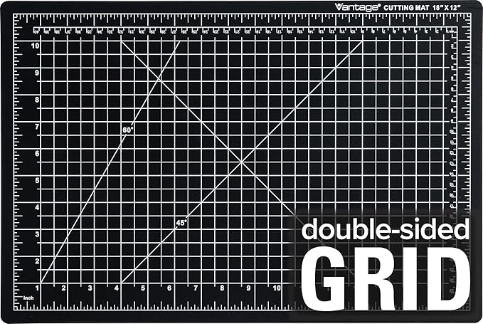 Dahle Vantage 10791 Double-Sided Premium Self-Healing Cutting Mat, 12"x18", 1/2" Grid, 5 Layers for Max Healing, Perfect for Crafts & Sewing, Black