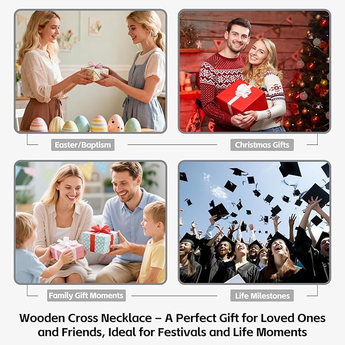 Wooden Cross Necklace for Men and Women 304L Stainless Steel Durable Snag-Free Box Chain with Reinforced Clasp Christian Jewelry Gift for Dad/Son/Husband/Loves/Friends