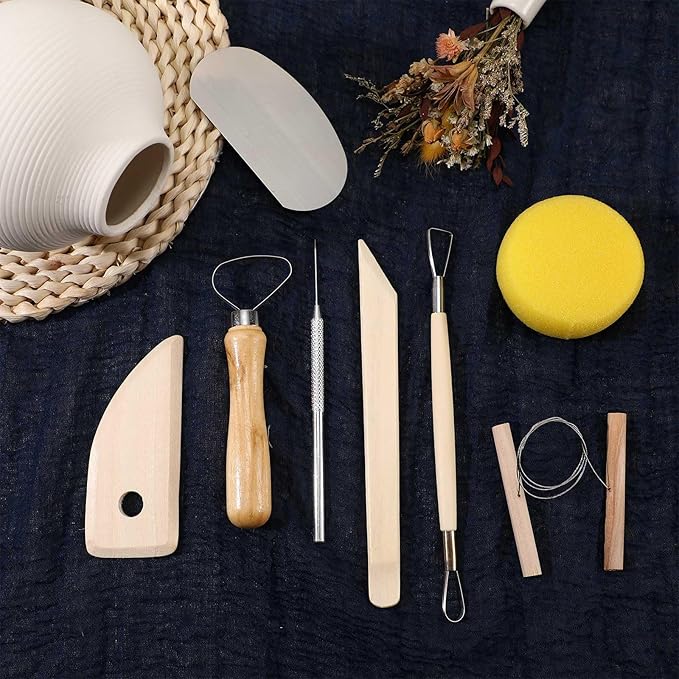 Leriton 80 Pcs Pottery Tool Kit Sculpting Clay Tool Includes Clay Cutting Modeling Trimming with Wooden Handles Carving Kit for Beginners Carving Shaping