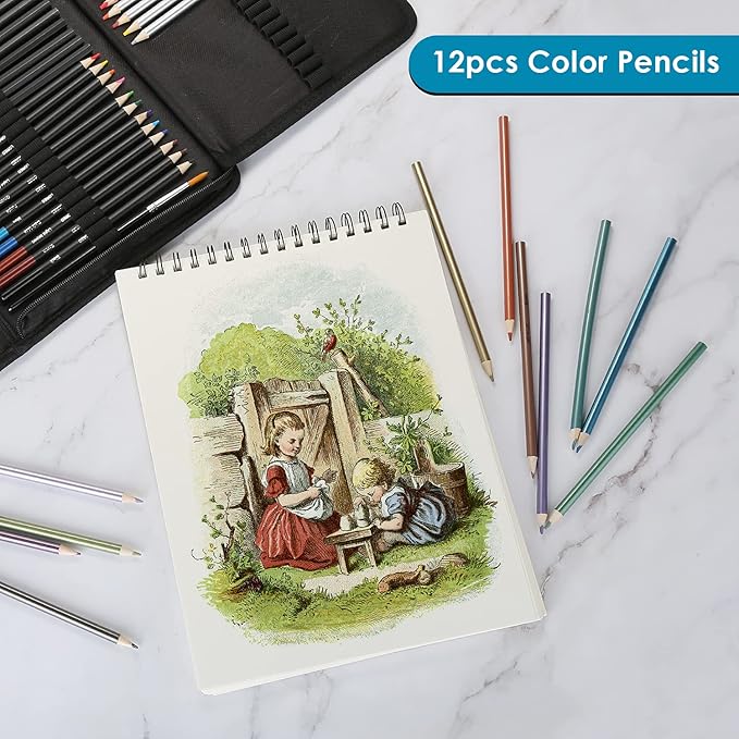 AGPTEK Drawing Pencils Set, 75-Piece Art Supplies Color Drawing Pencils Set Contains Sketch Pencils, Charcoal Pencils, Water Colored Pencils and Metal Colored Pencils for Kids, Adults and Artist